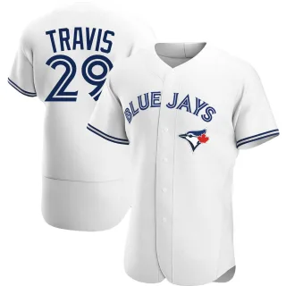 Men's Authentic White Devon Travis Toronto Blue Jays Home Jersey