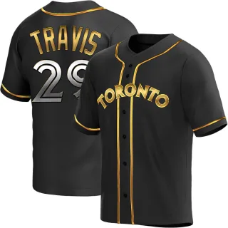 Men's Replica Black Golden Devon Travis Toronto Blue Jays Alternate Jersey