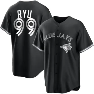 Men's Replica Black/White Hyun Jin Ryu Toronto Blue Jays Jersey
