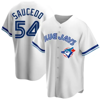 Men's Replica White Tayler Saucedo Toronto Blue Jays Home Cooperstown Collection Jersey